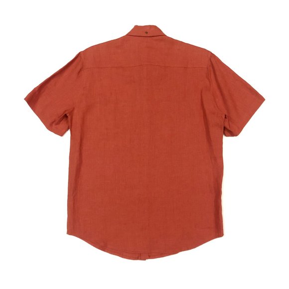 Handmade Bright Red-Orange High Quality Linen Short Sleeved Button-up, Medium - Picture 8 of 8